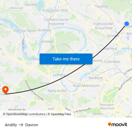 Andilly to Davron map