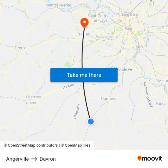 Angerville to Davron map