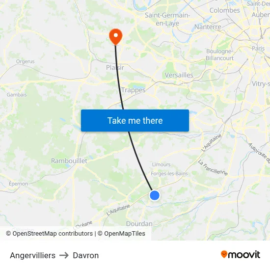 Angervilliers to Davron map