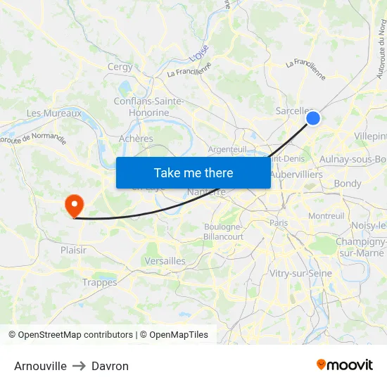 Arnouville to Davron map