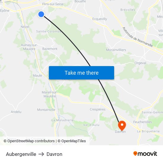 Aubergenville to Davron map