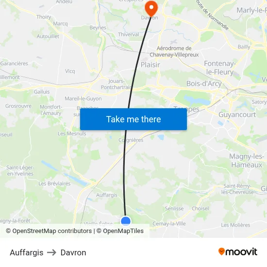 Auffargis to Davron map