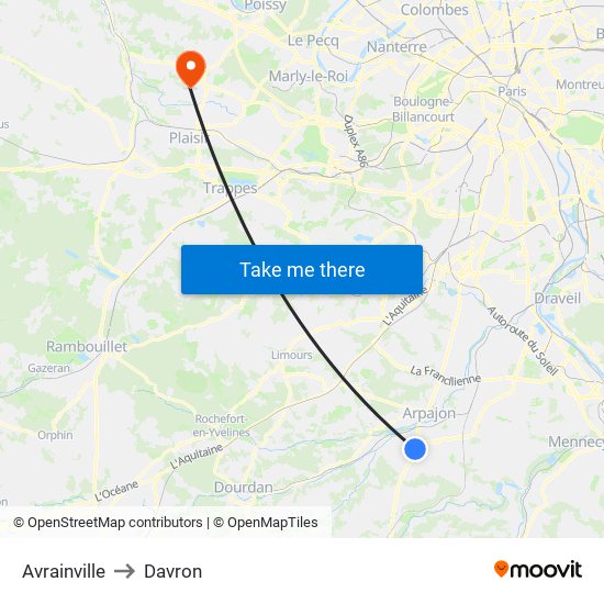 Avrainville to Davron map
