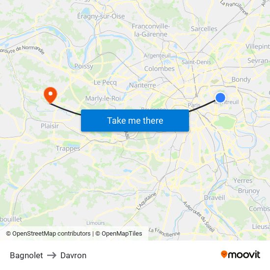Bagnolet to Davron map