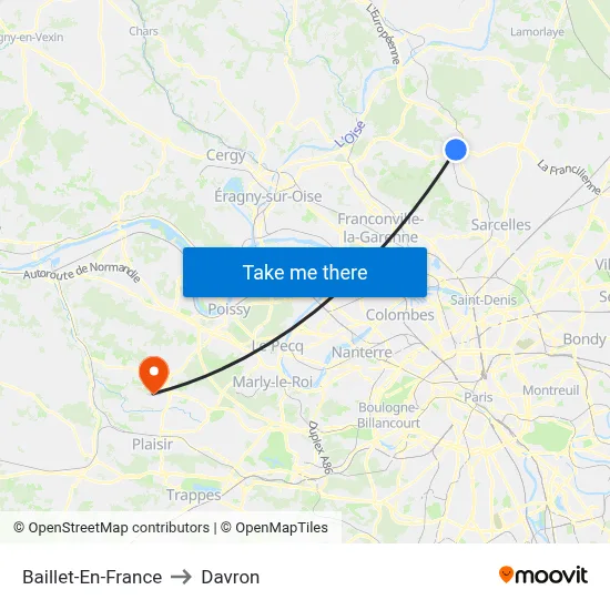 Baillet-En-France to Davron map