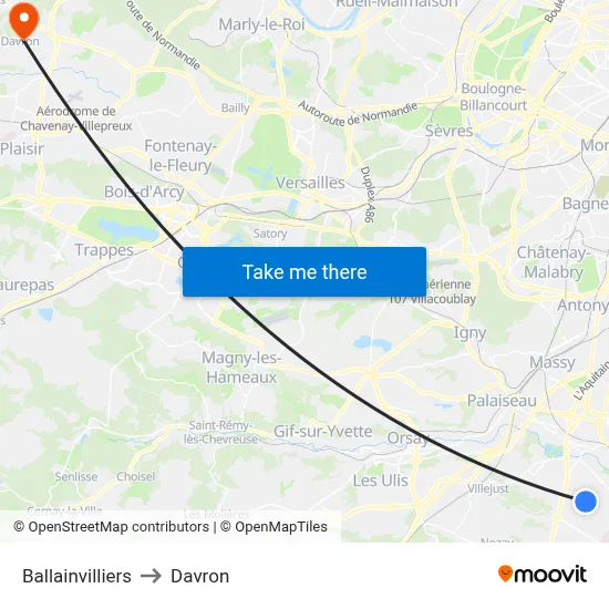 Ballainvilliers to Davron map