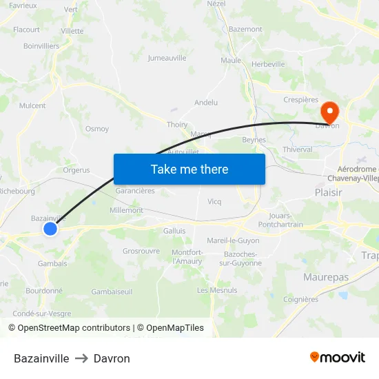 Bazainville to Davron map