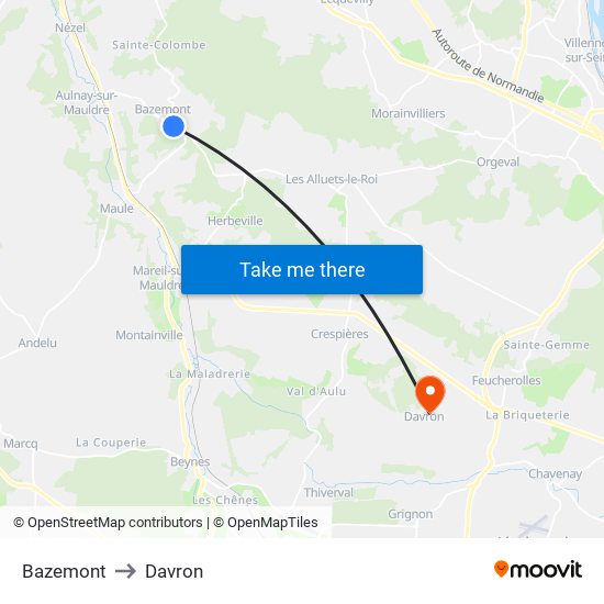 Bazemont to Davron map