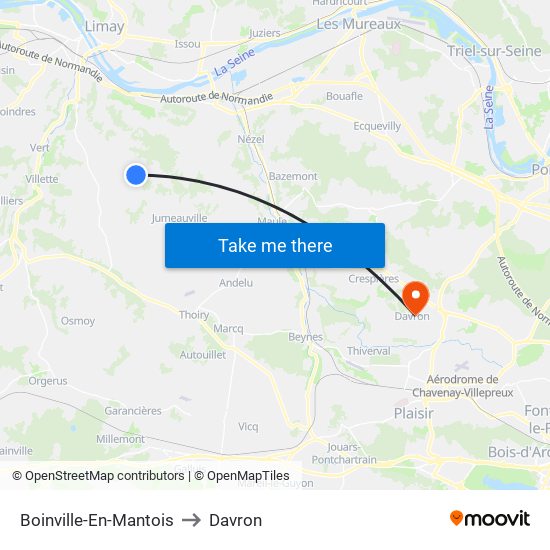 Boinville-En-Mantois to Davron map