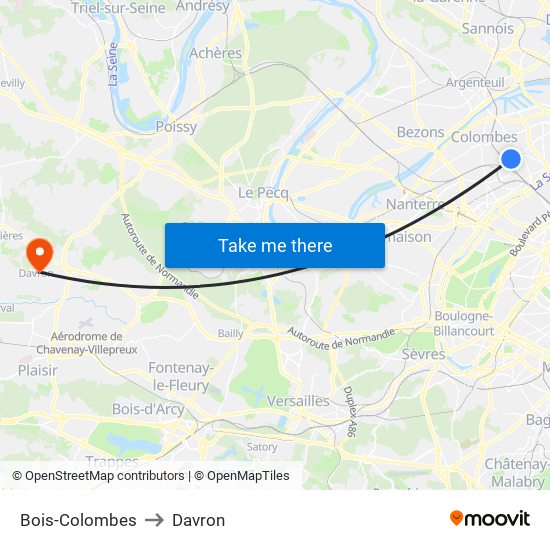 Bois-Colombes to Davron map