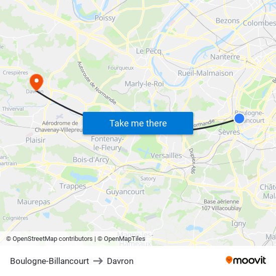 Boulogne-Billancourt to Davron map