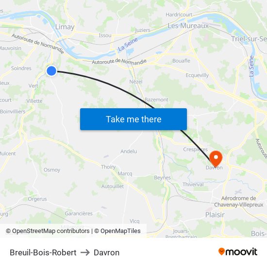 Breuil-Bois-Robert to Davron map