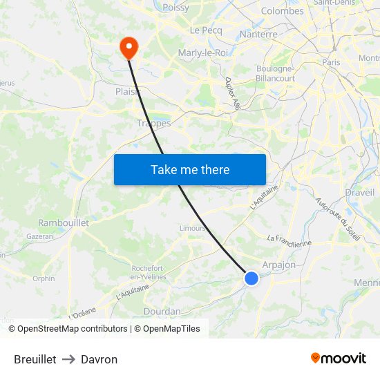 Breuillet to Davron map