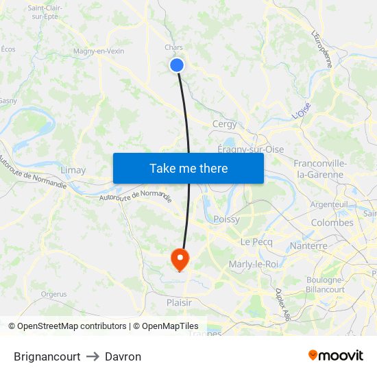 Brignancourt to Davron map