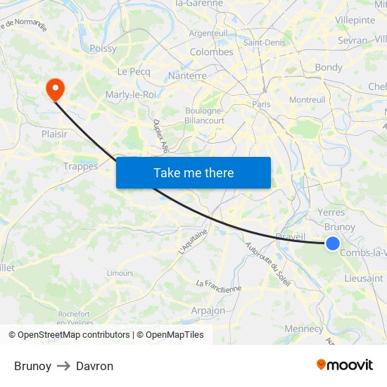 Brunoy to Davron map