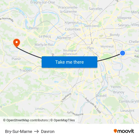 Bry-Sur-Marne to Davron map