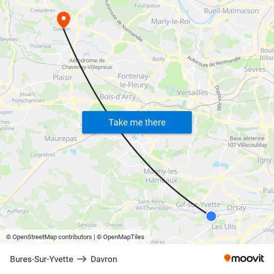 Bures-Sur-Yvette to Davron map