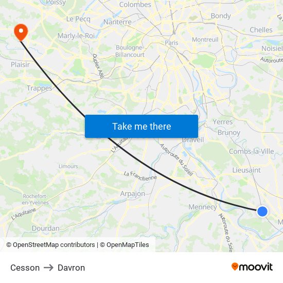 Cesson to Davron map