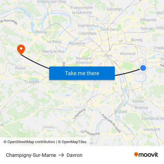 Champigny-Sur-Marne to Davron map