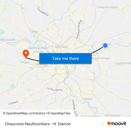 Chauconin-Neufmontiers to Davron map
