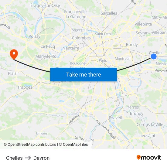Chelles to Davron map