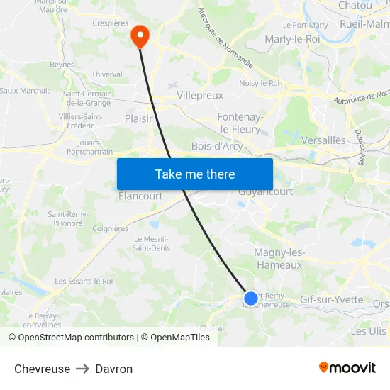 Chevreuse to Davron map