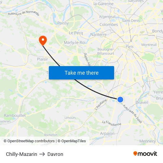Chilly-Mazarin to Davron map