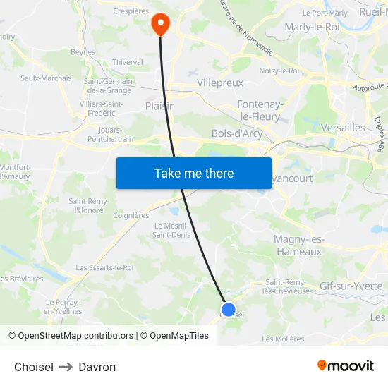Choisel to Davron map