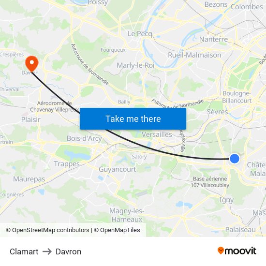 Clamart to Davron map