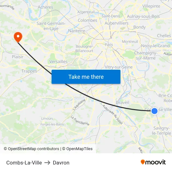 Combs-La-Ville to Davron map