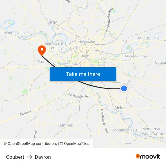 Coubert to Davron map