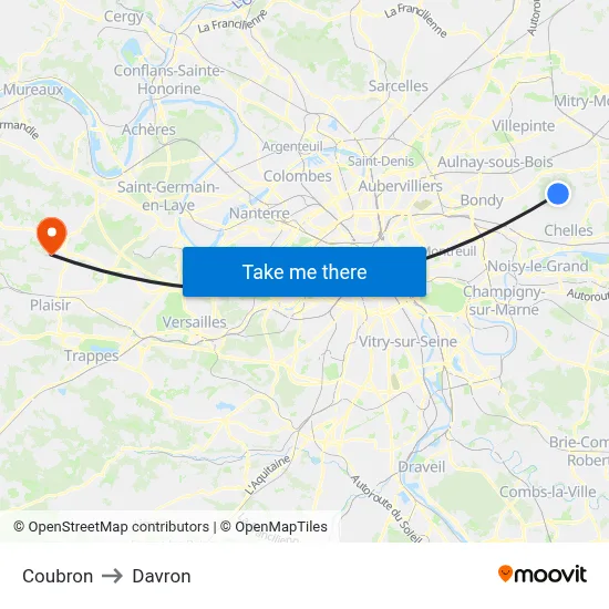 Coubron to Davron map