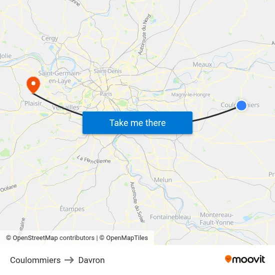 Coulommiers to Davron map