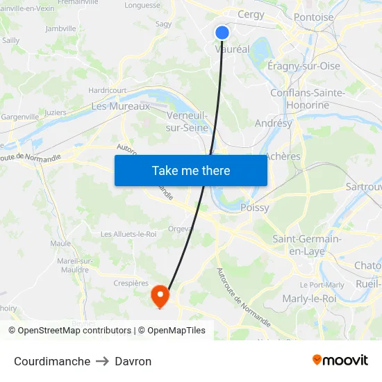 Courdimanche to Davron map