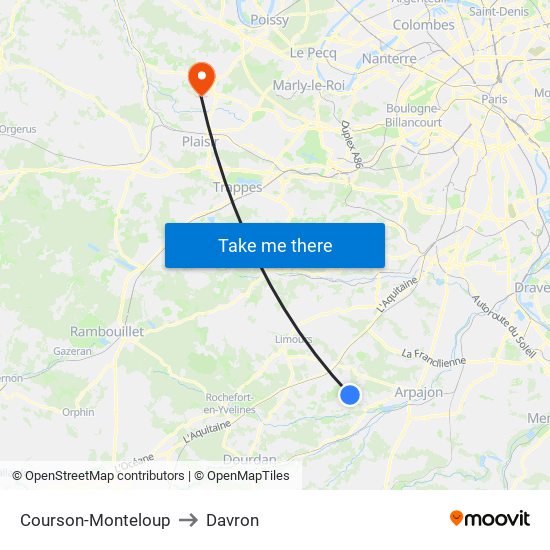 Courson-Monteloup to Davron map