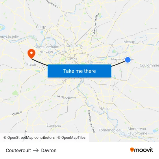Coutevroult to Davron map