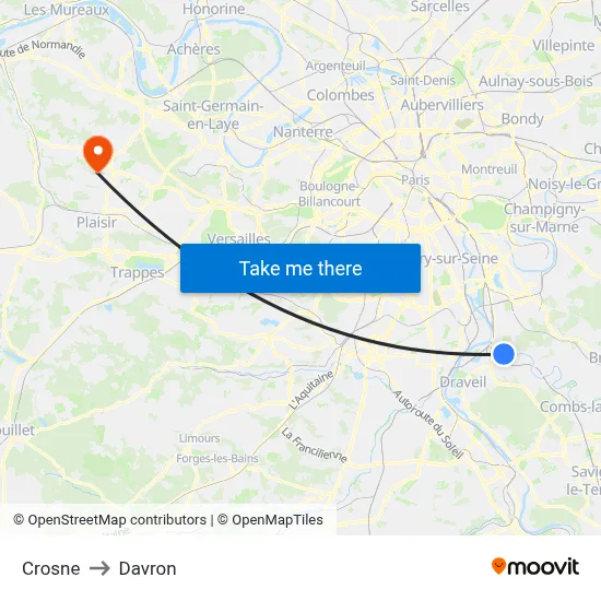 Crosne to Davron map