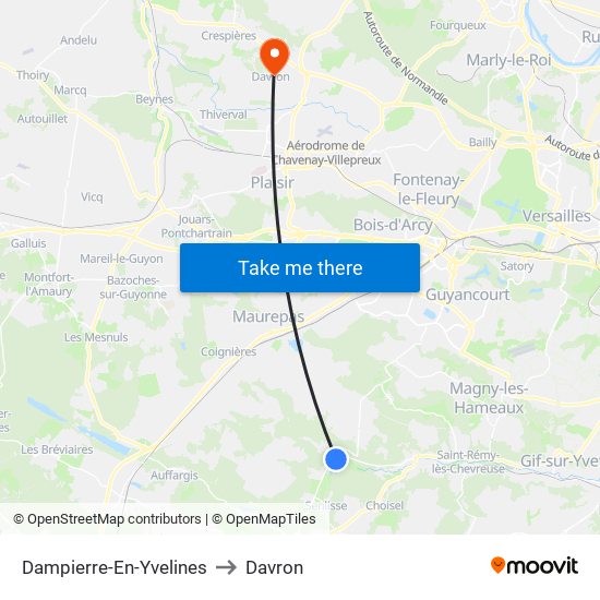 Dampierre-En-Yvelines to Davron map