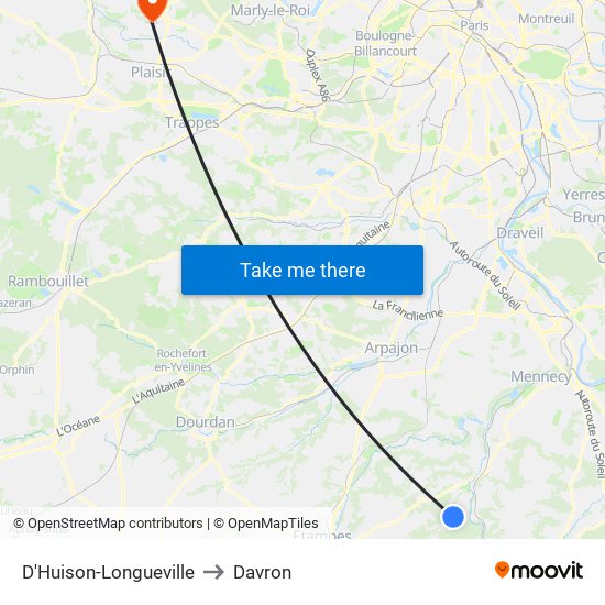D'Huison-Longueville to Davron map