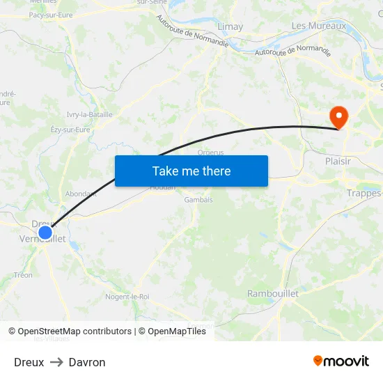 Dreux to Davron map