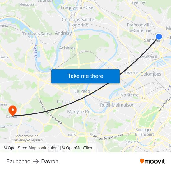 Eaubonne to Davron map