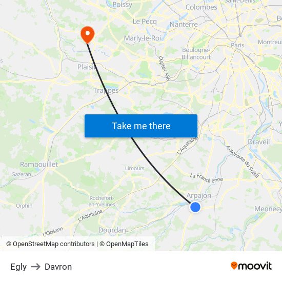 Egly to Davron map
