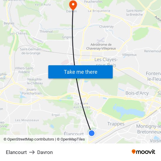 Elancourt to Davron map