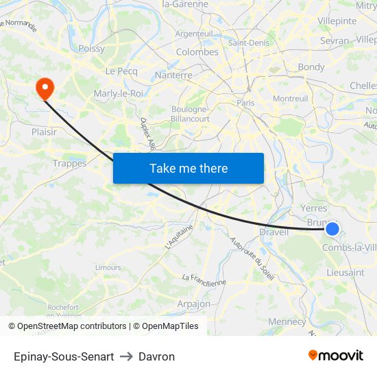 Epinay-Sous-Senart to Davron map