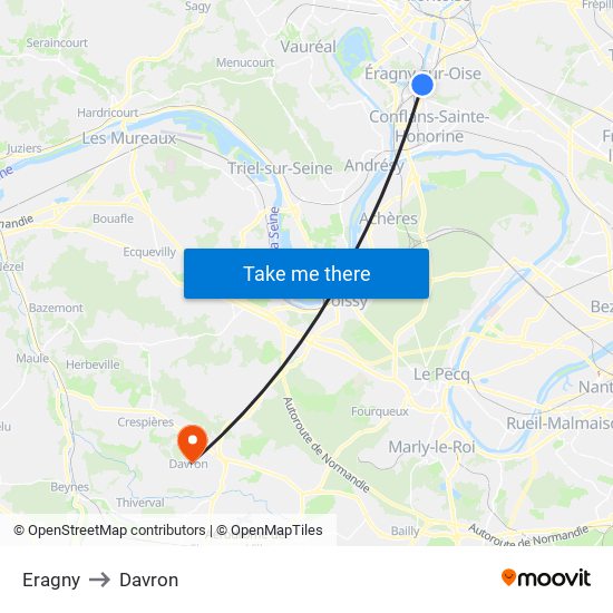 Eragny to Davron map