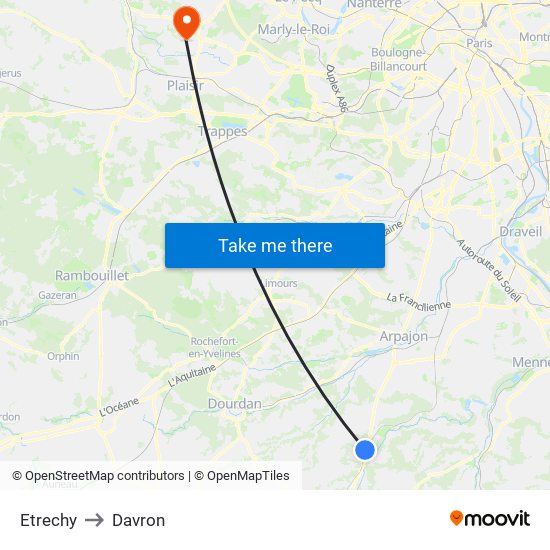 Etrechy to Davron map
