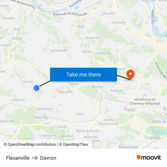 Flexanville to Davron map