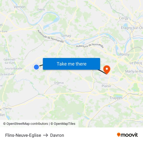 Flins-Neuve-Eglise to Davron map