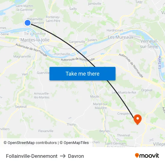 Follainville-Dennemont to Davron map