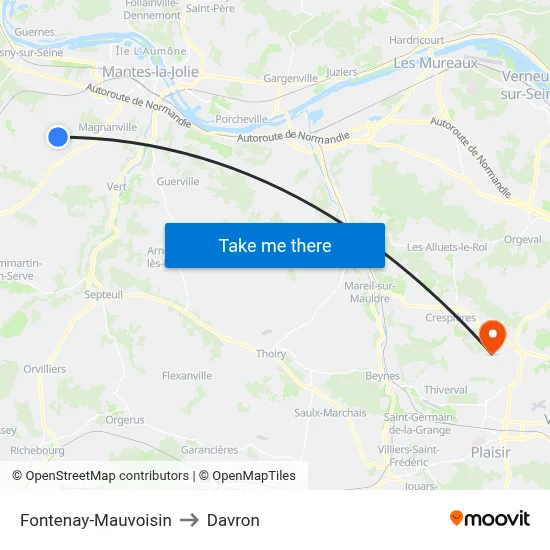 Fontenay-Mauvoisin to Davron map